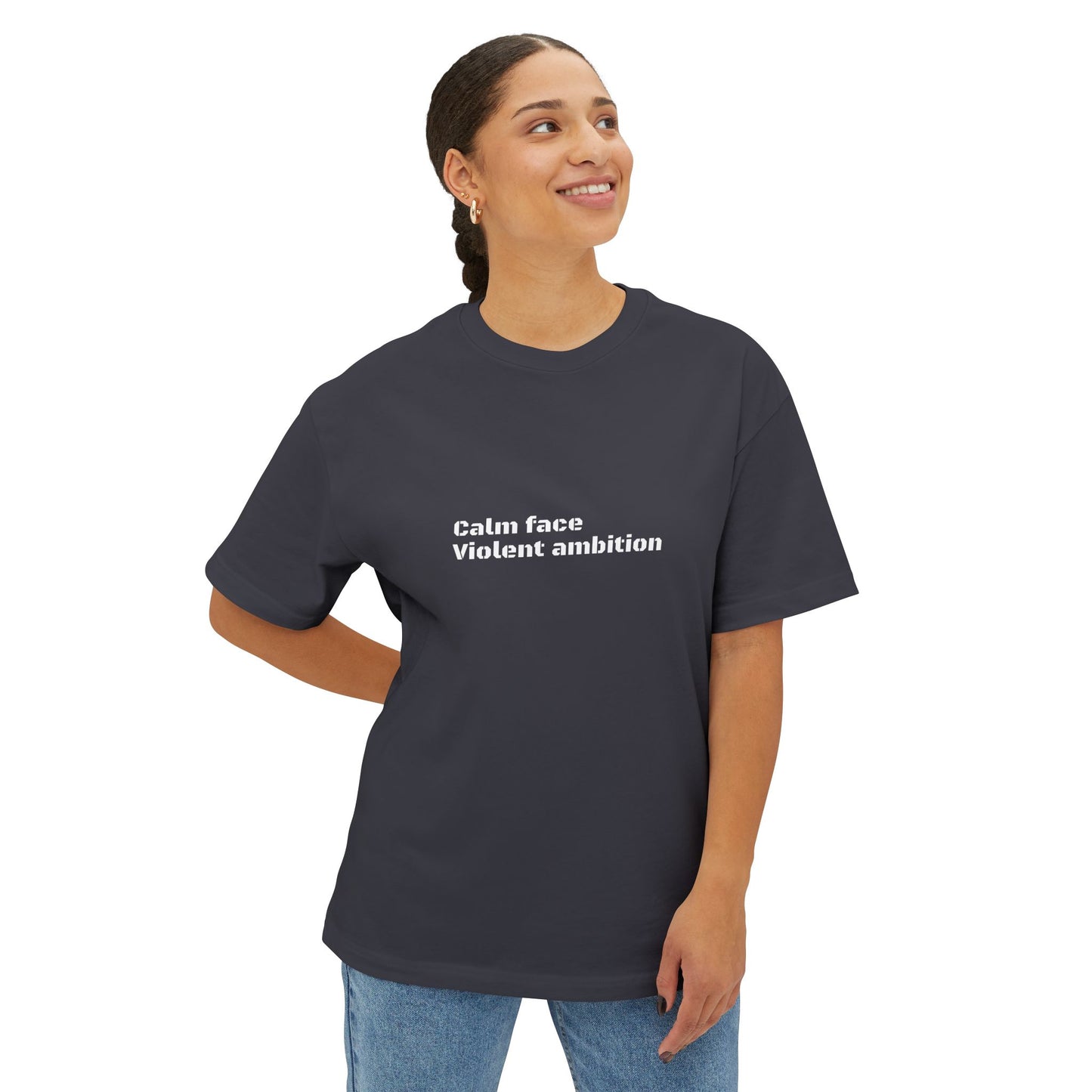 Calm Face Violent Ambition Tee, Gym Motivational Unisex Tshirt, Gift Shirt, Oversized Box Tee